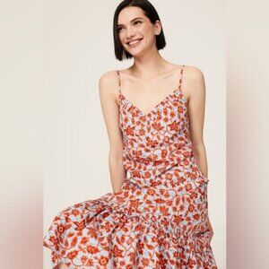 Derek Lam 10 Crosby Blue Orange Floral Tiered V-Neck Midi Dress Size IT 44 US 8